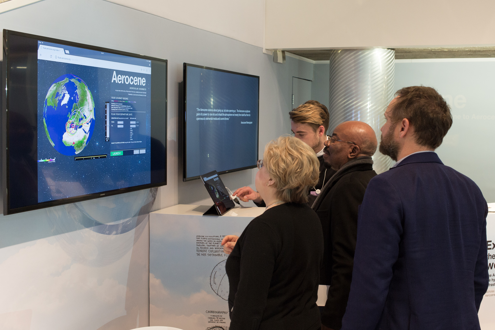 Aerocene, at the World Economic Forum Annual Meeting 2017, Davos, Switzerland. Together with Lodovica Illari, MIT EAPS, and Nick Shapiro, PublicLab. The project is developed by Aerocene Foundation. Here, Illari describes how an Aerocene sculpture is able to fly and collect meteorological data. (Credit: © Photography by Studio Tomás Saraceno, 2017)